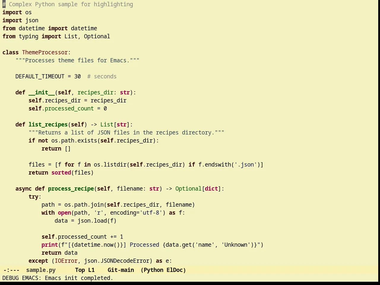 Sunny Day Theme in python-mode