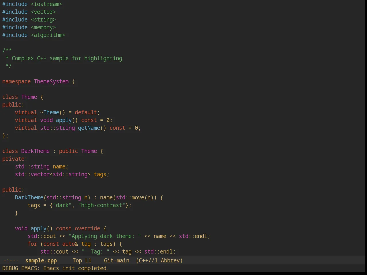 Suscolors Theme in c++-mode