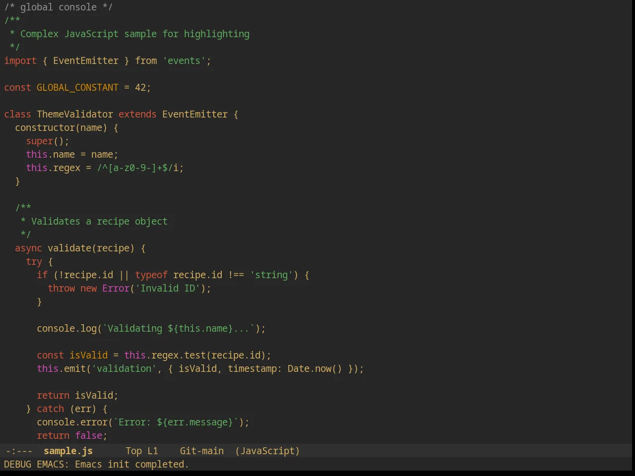 Suscolors Theme in javascript-mode