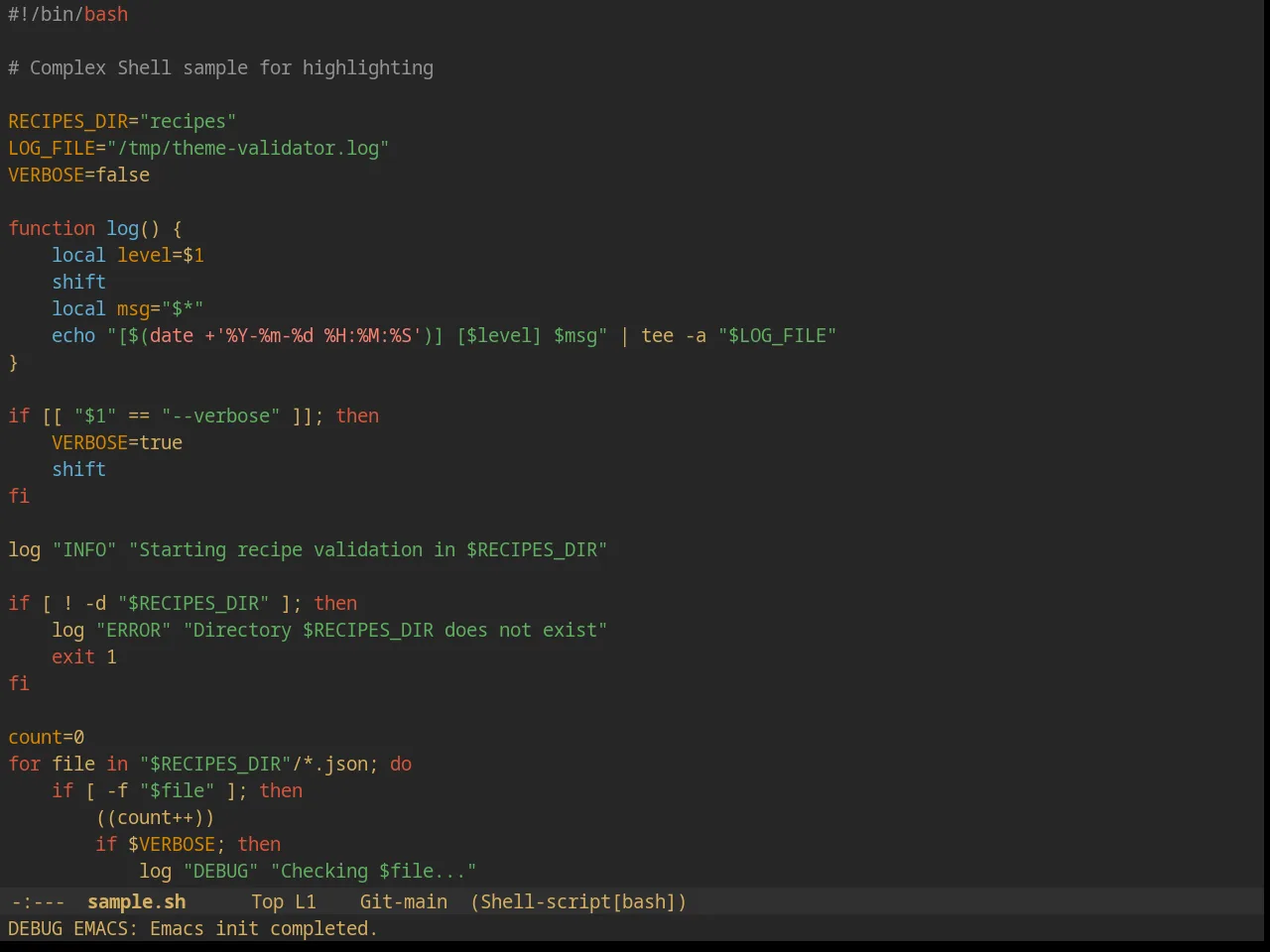 Suscolors Theme in sh-mode