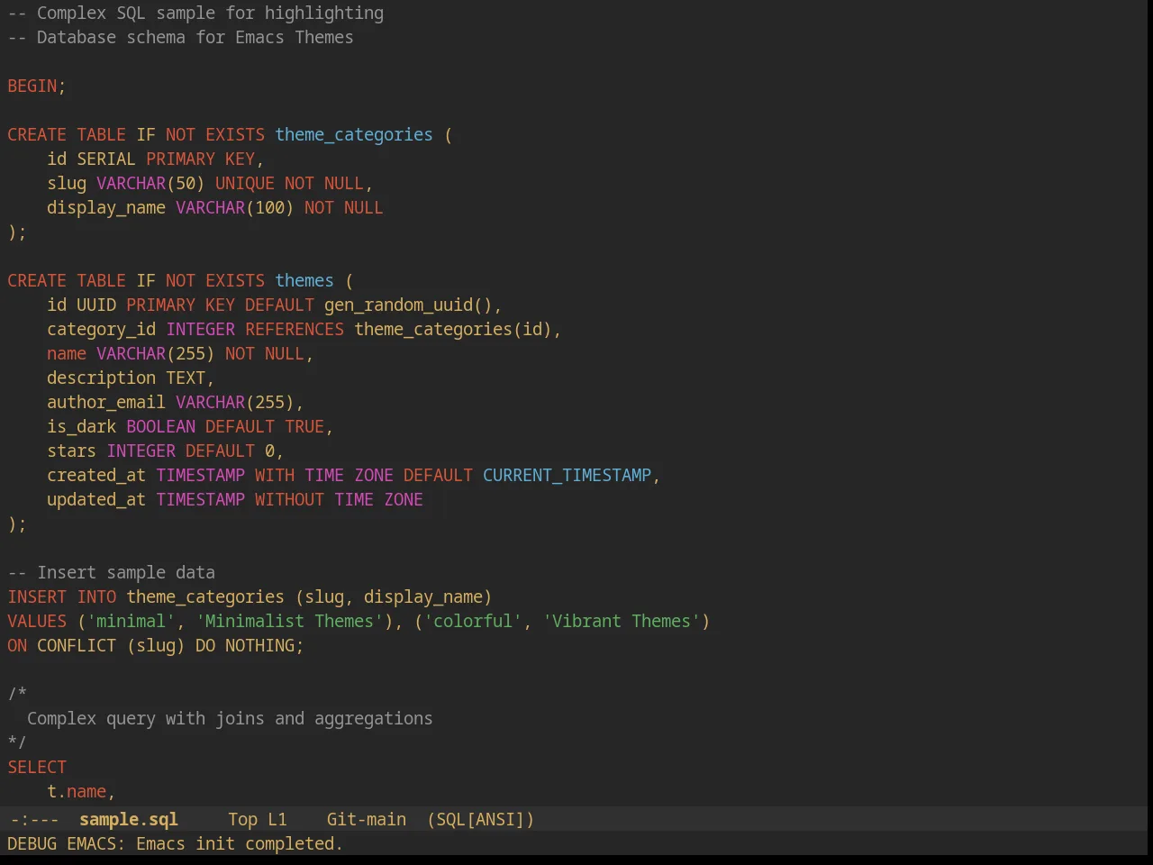 Suscolors Theme in sql-mode