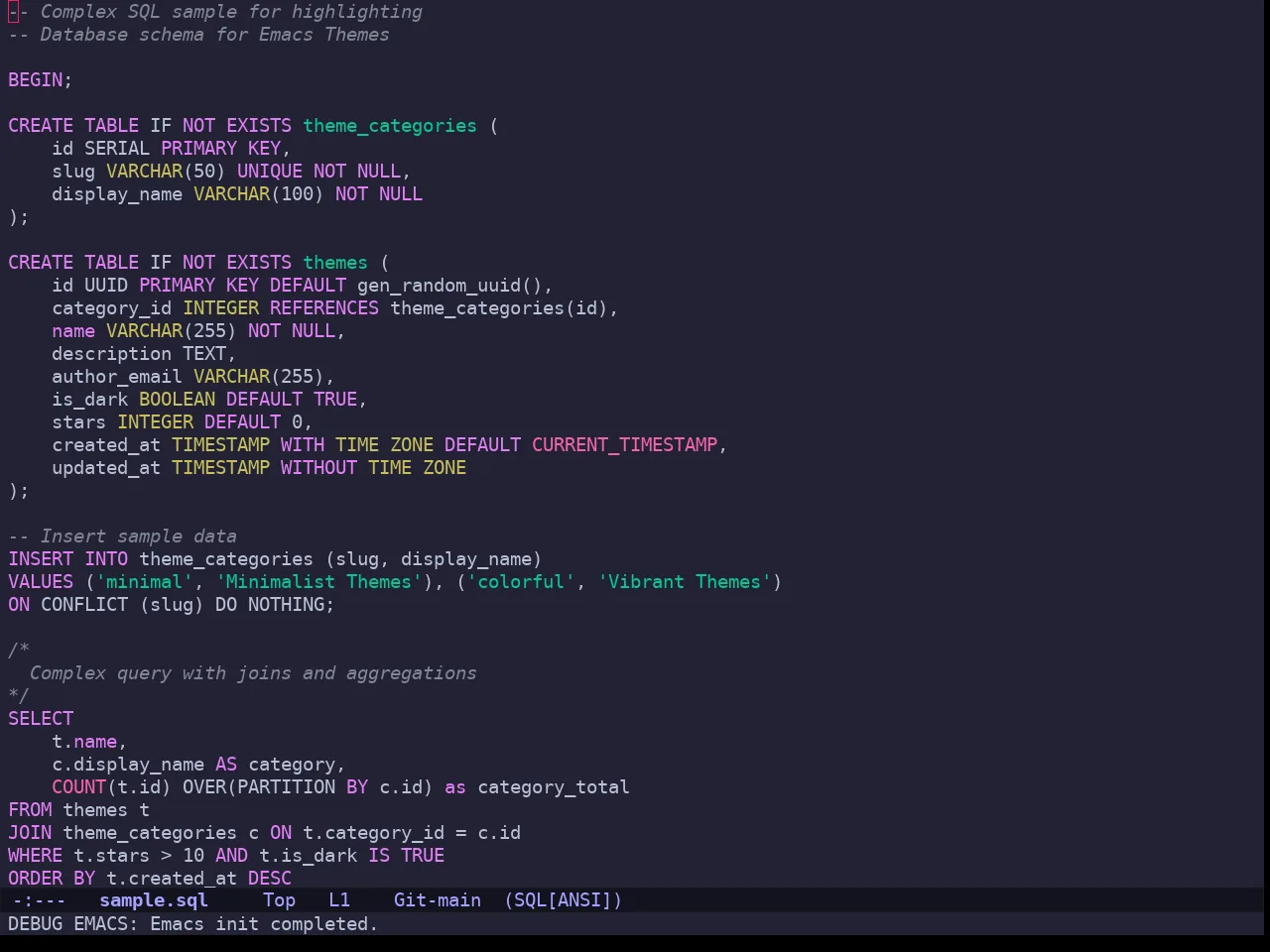 Sweet Theme in sql-mode