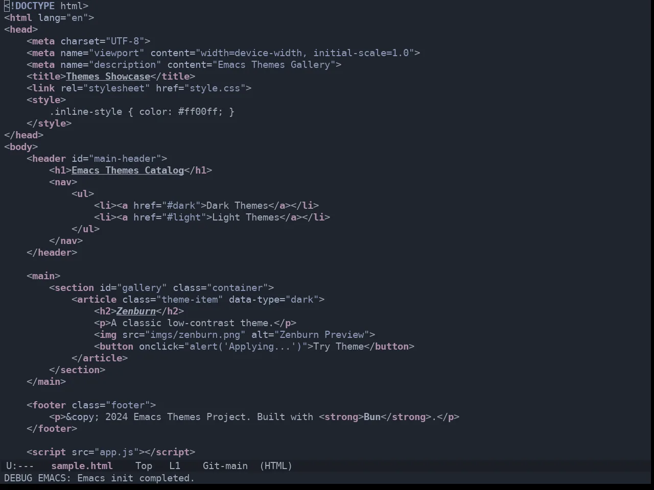 Ewal Tempus Dusk Theme in html-mode