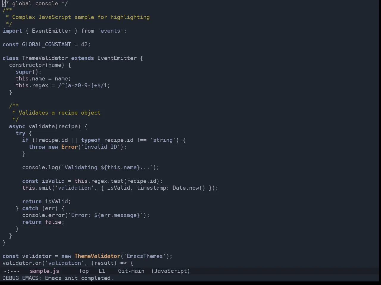 Ewal Tempus Dusk Theme in javascript-mode