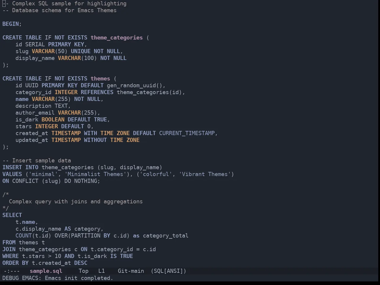 Ewal Tempus Dusk Theme in sql-mode