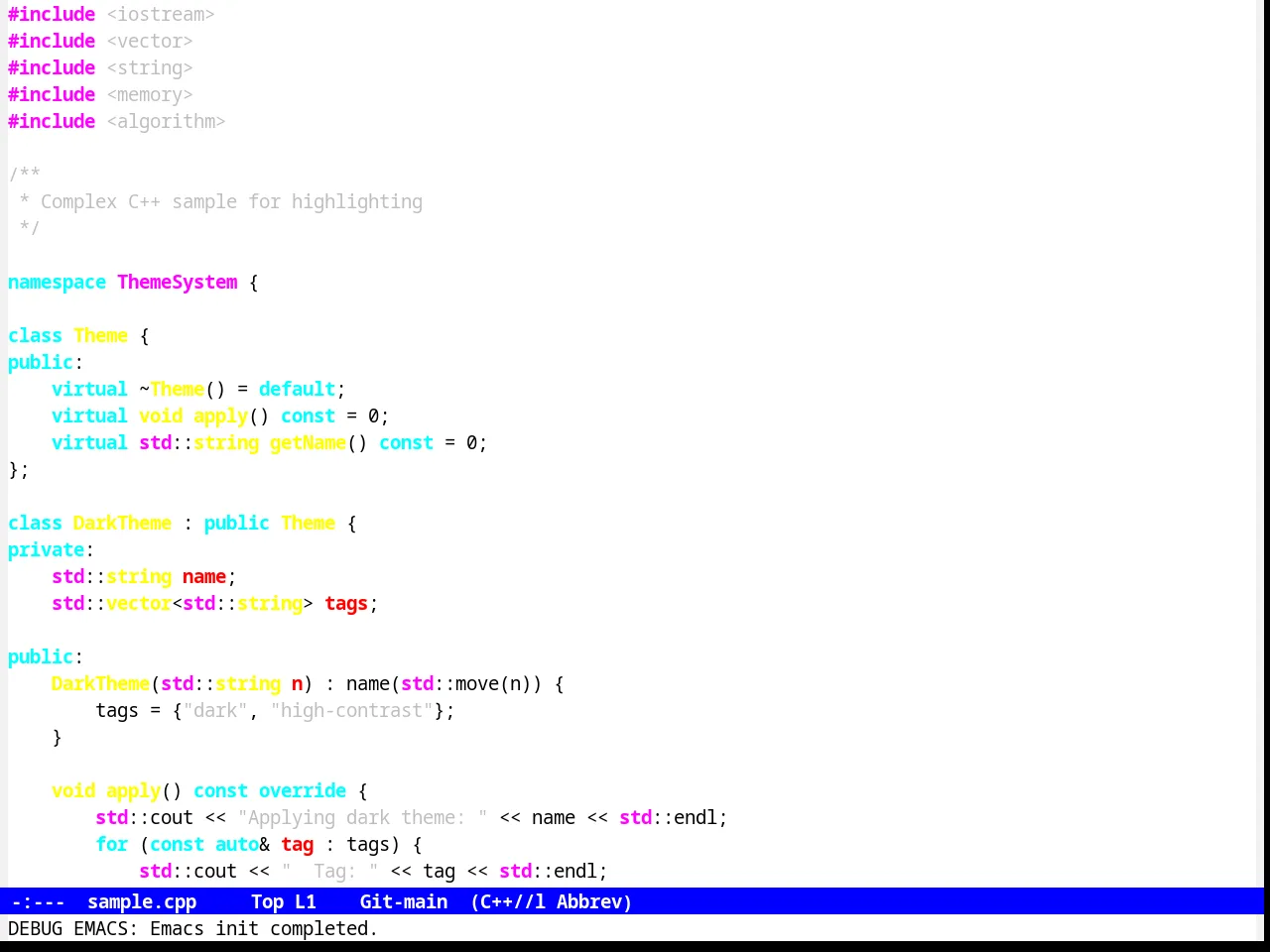 Termbright theme in c++-mode