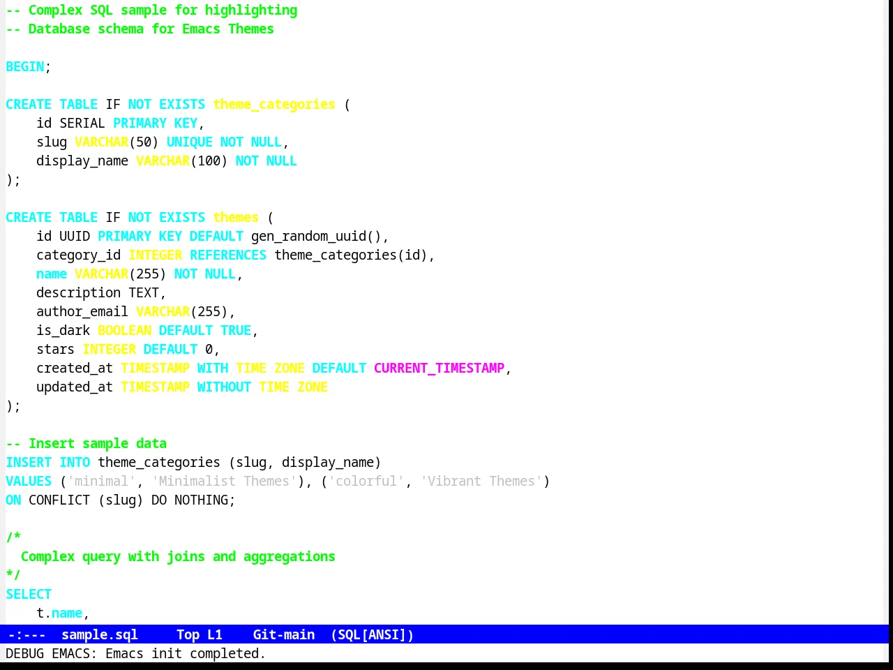 Termbright theme in sql-mode