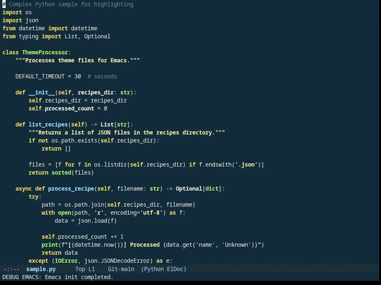 Thankful Eyes Theme in python-mode