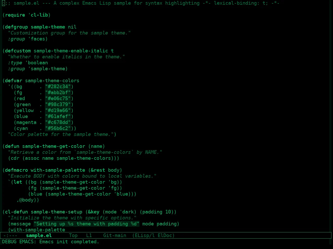 The Matrix Theme in emacs-lisp-mode