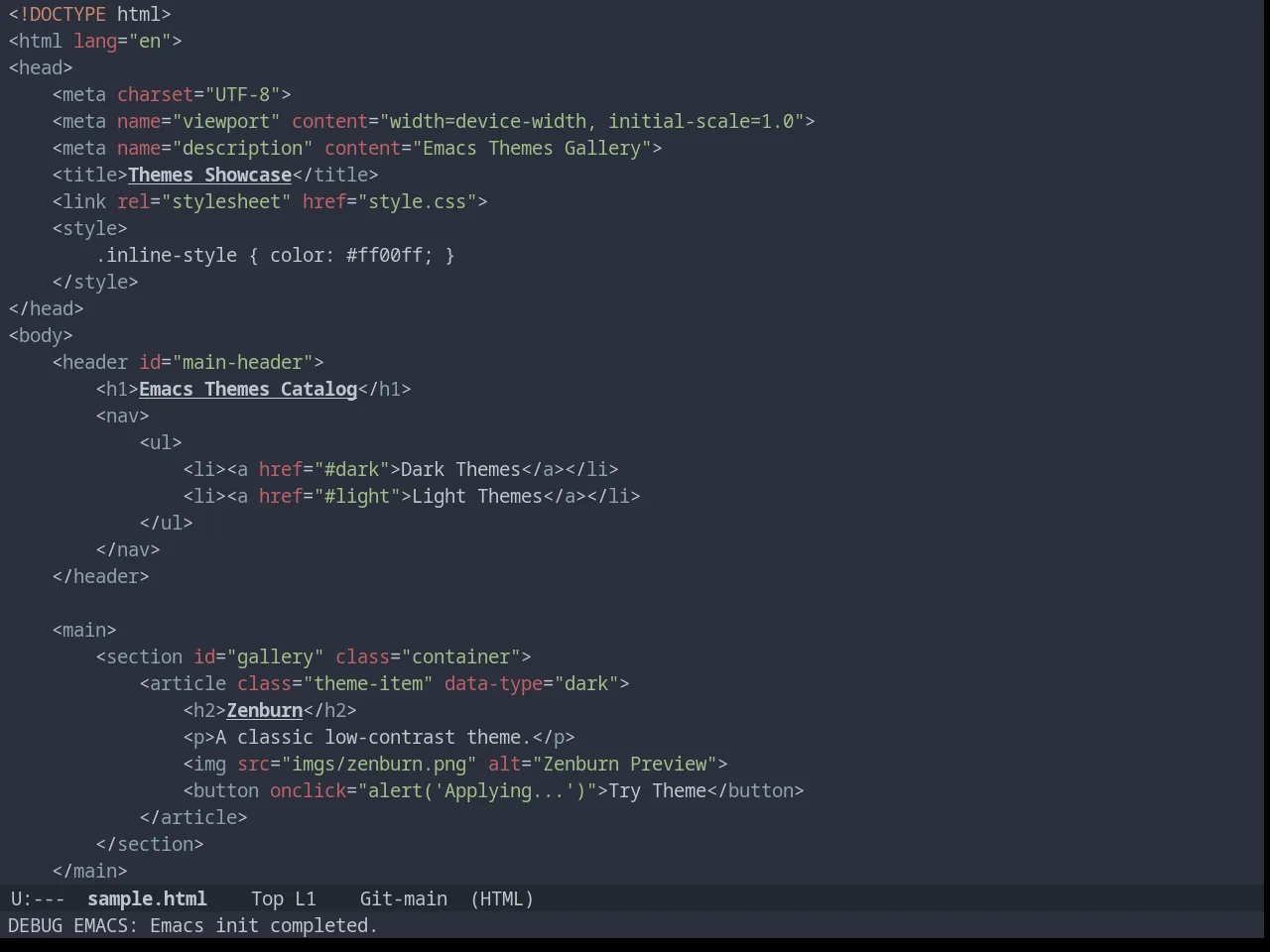 Timu-Spacegrey Dark in html-mode