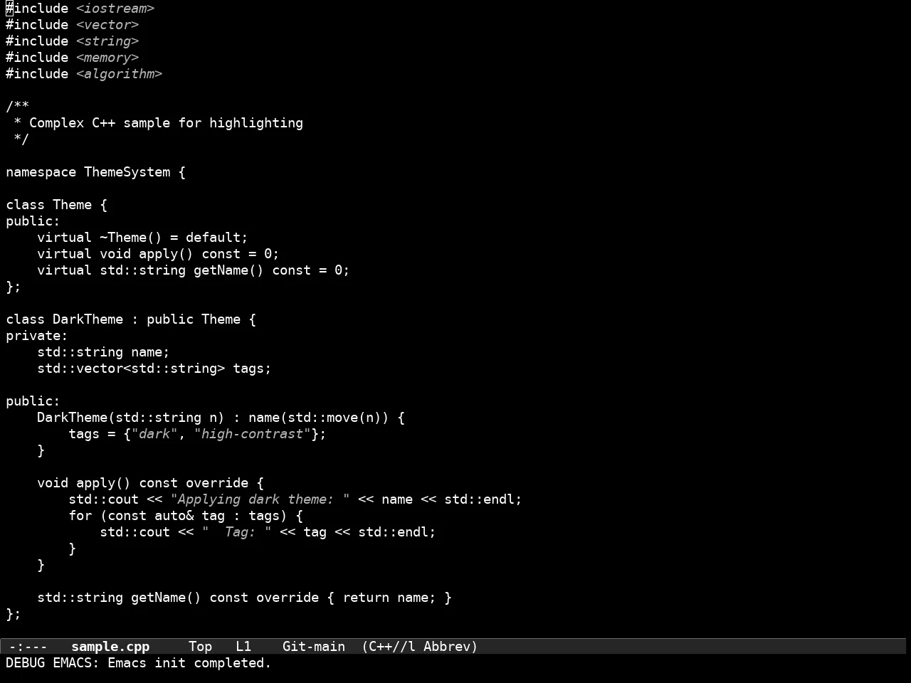 Tok Theme Dark in c++-mode
