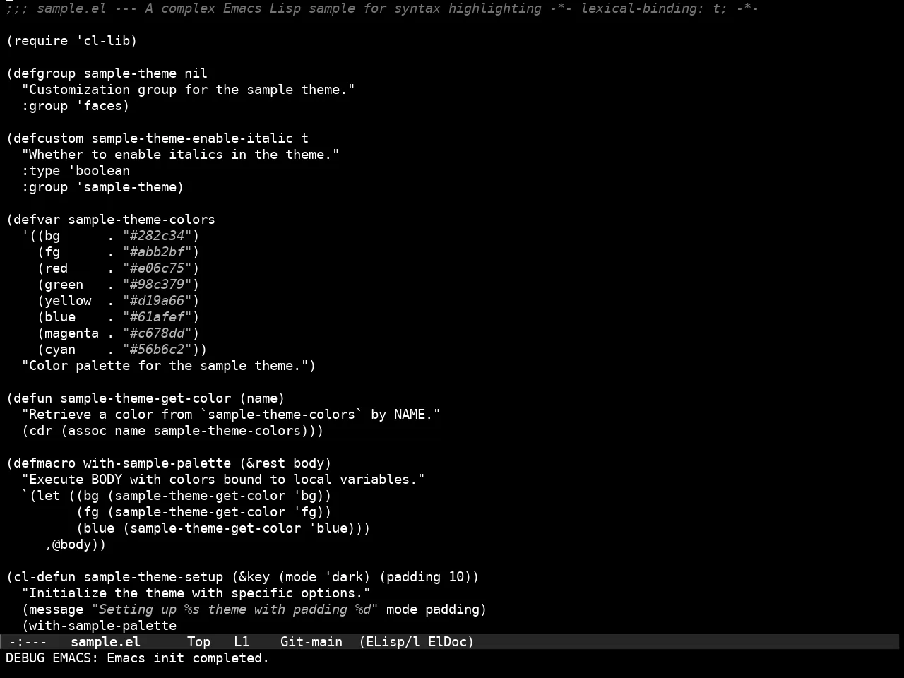 Tok Theme Dark in emacs-lisp-mode