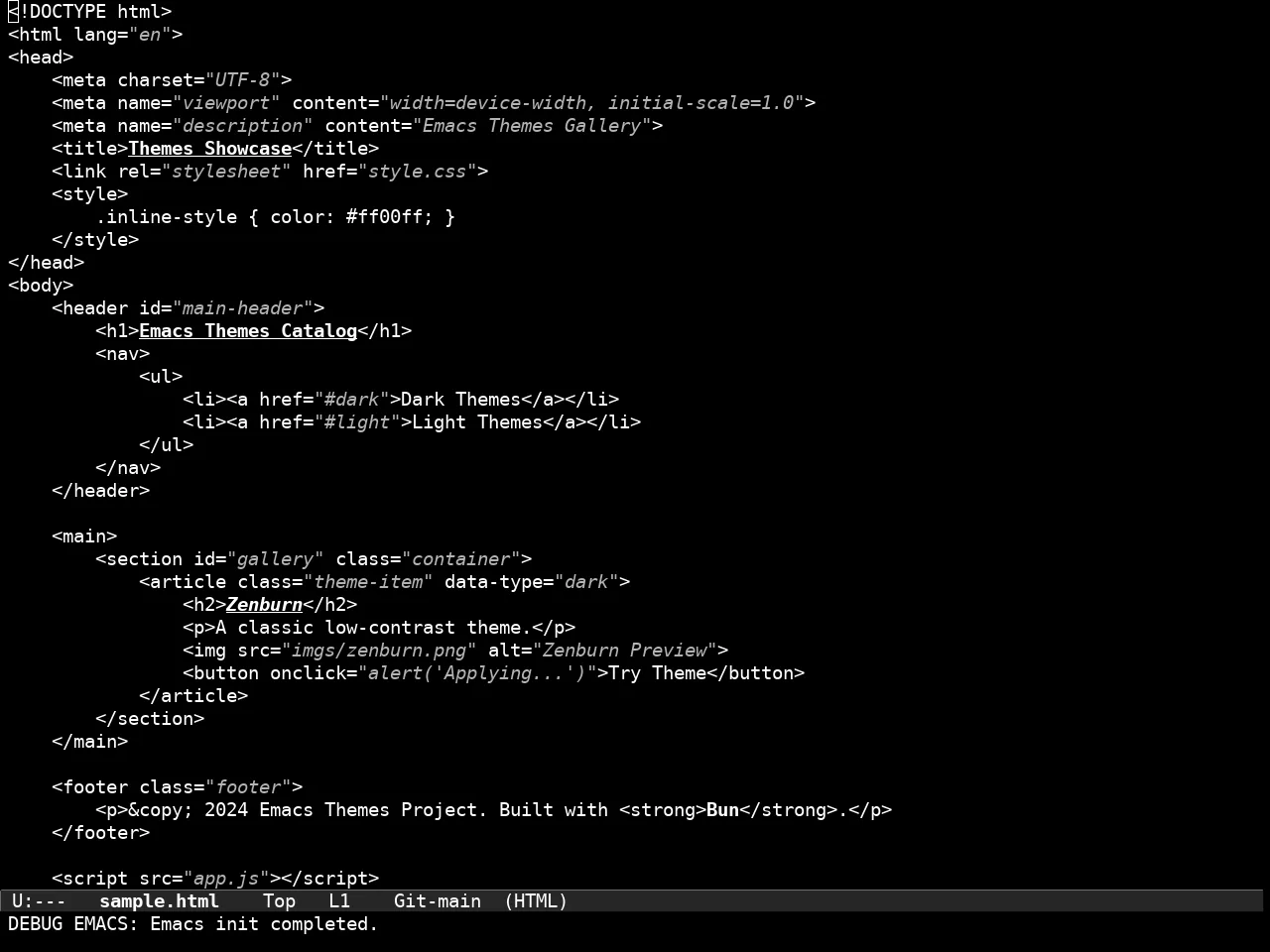 Tok Theme Dark in html-mode