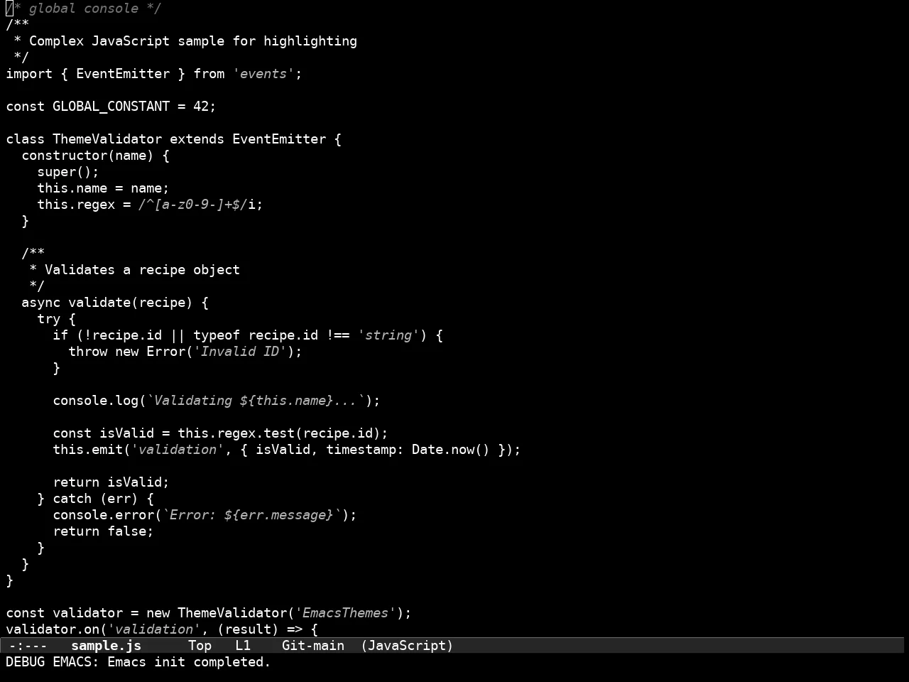 Tok Theme Dark in javascript-mode