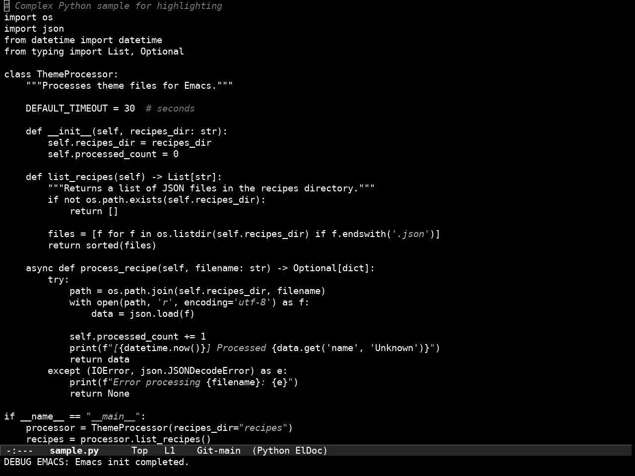 Tok Theme Dark in python-mode