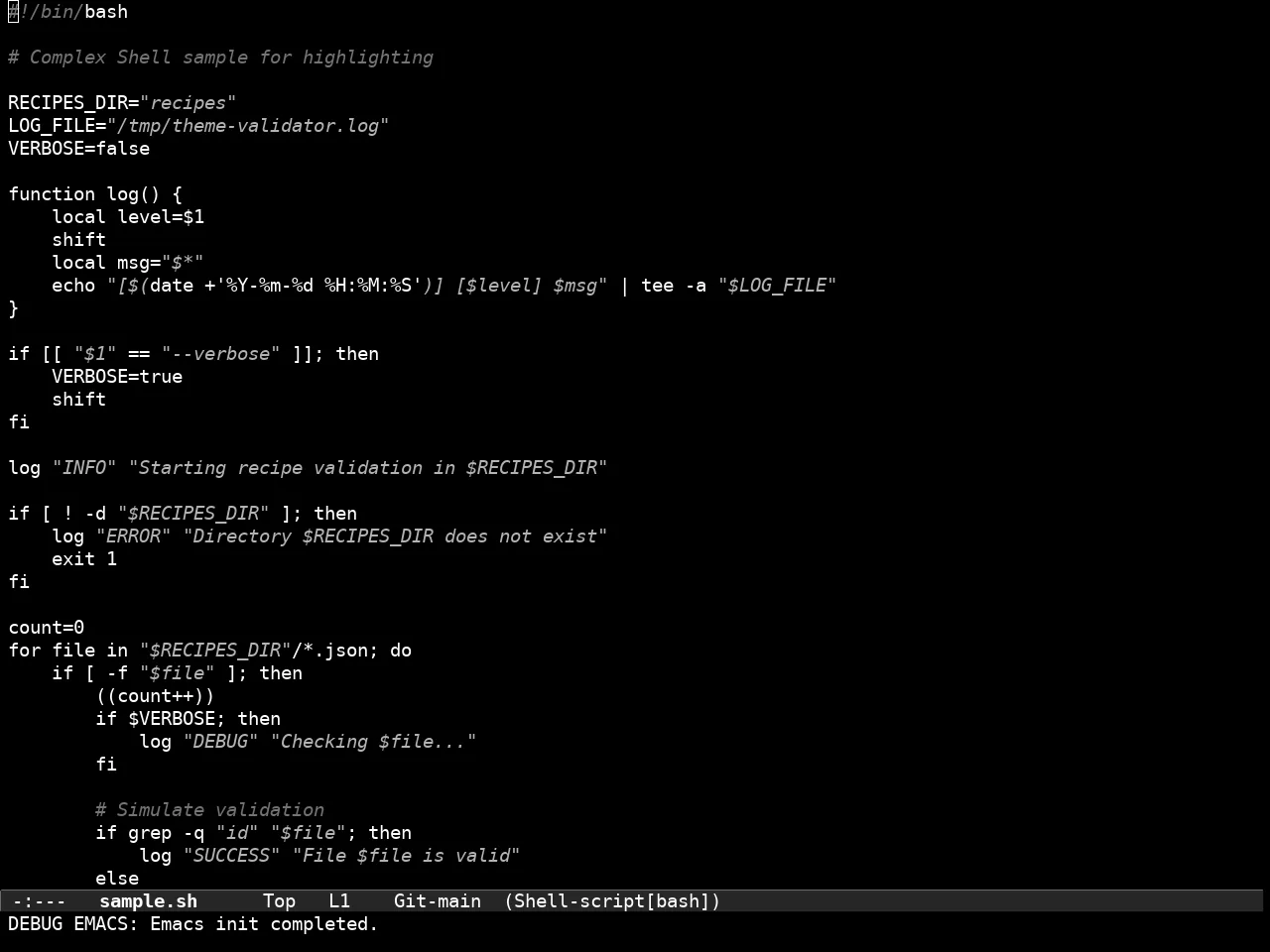 Tok Theme Dark in sh-mode