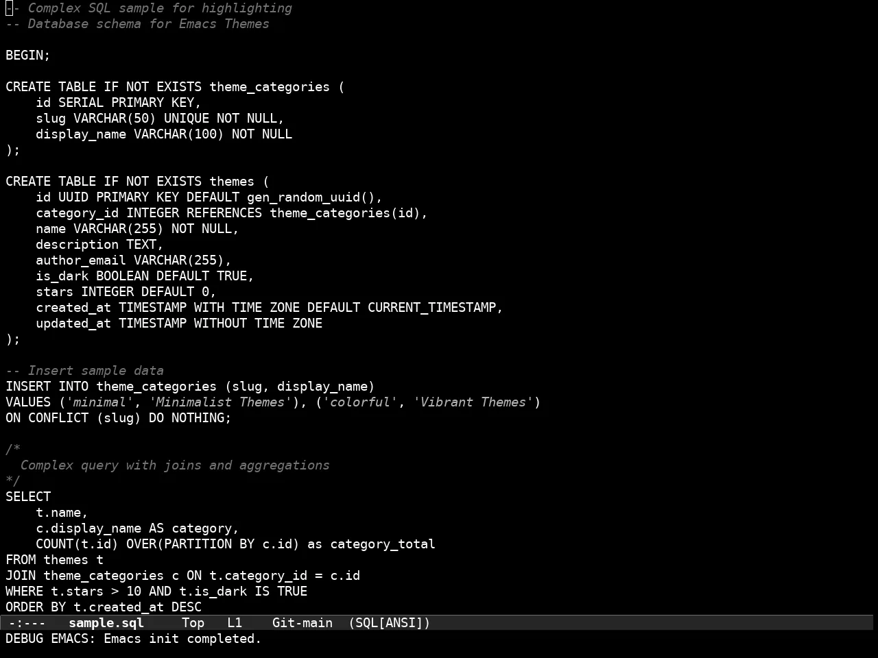 Tok Theme Dark in sql-mode