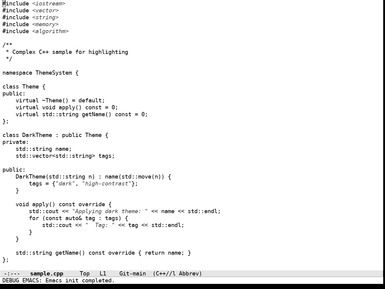 Tok Theme Light in c++-mode