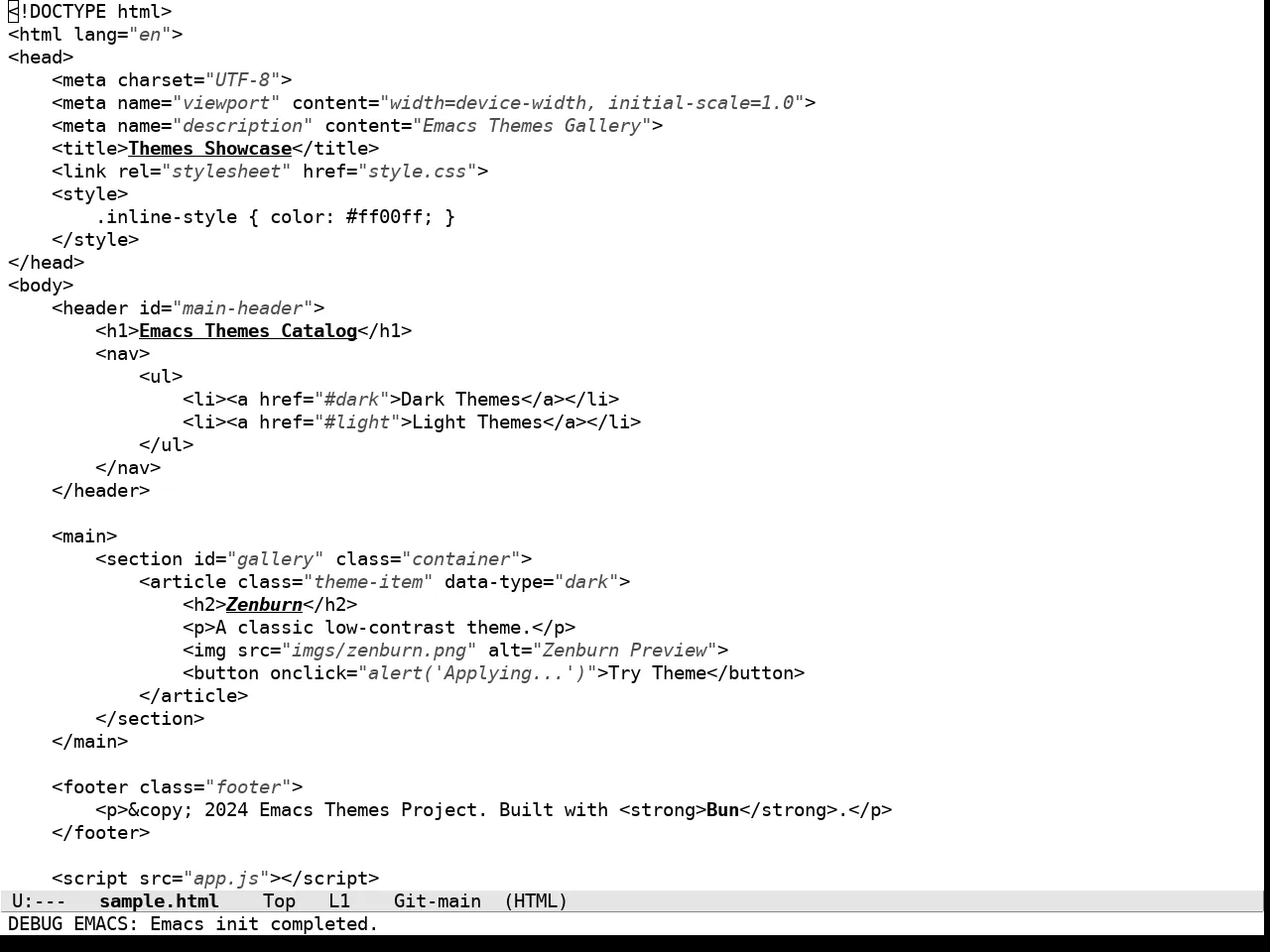 Tok Theme Light in html-mode