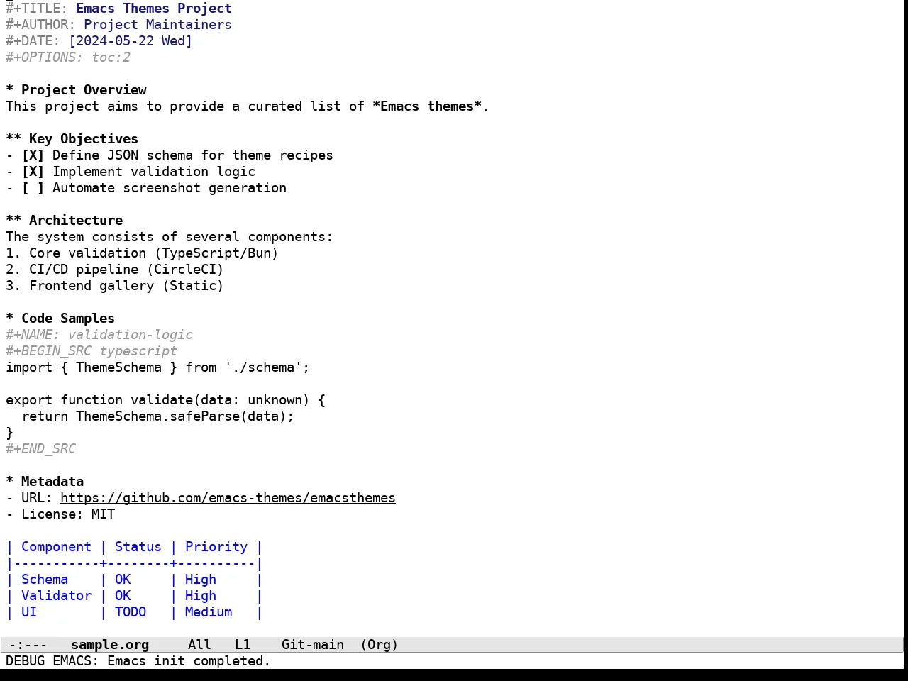 Tok Theme Light in org-mode