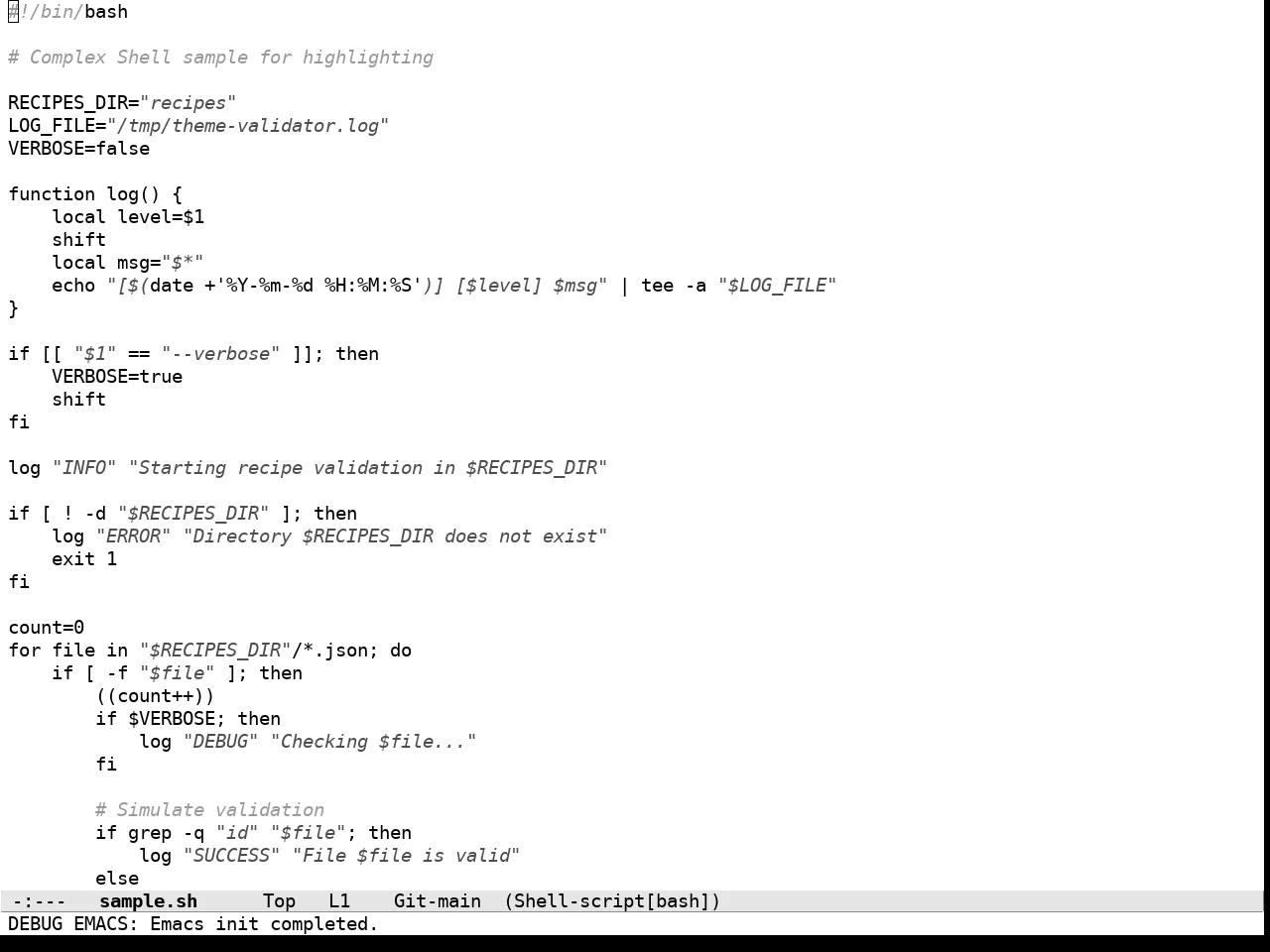 Tok Theme Light in sh-mode