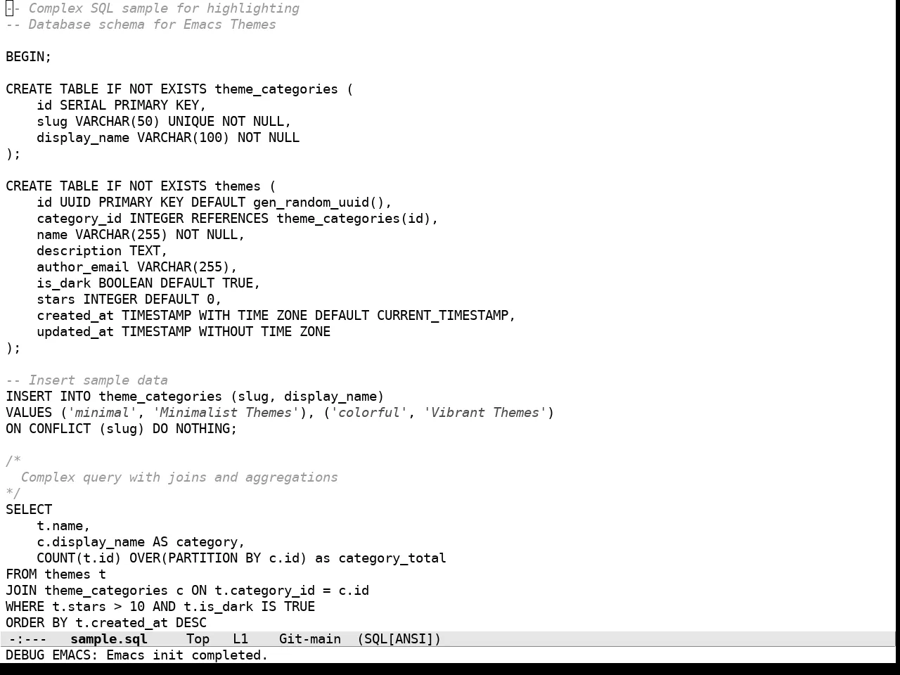 Tok Theme Light in sql-mode
