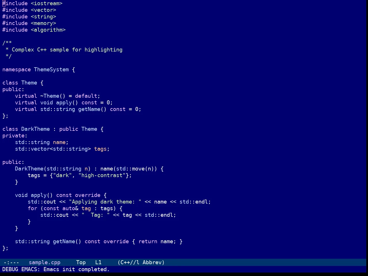 Tomorrow Night Deepblue Theme in c++-mode
