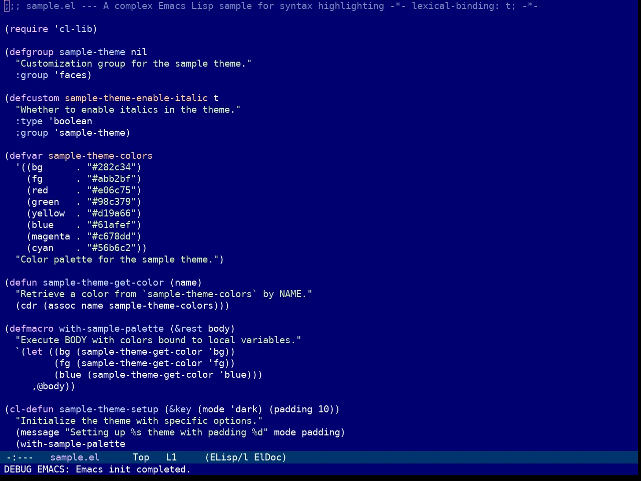 Tomorrow Night Deepblue Theme in emacs-lisp-mode