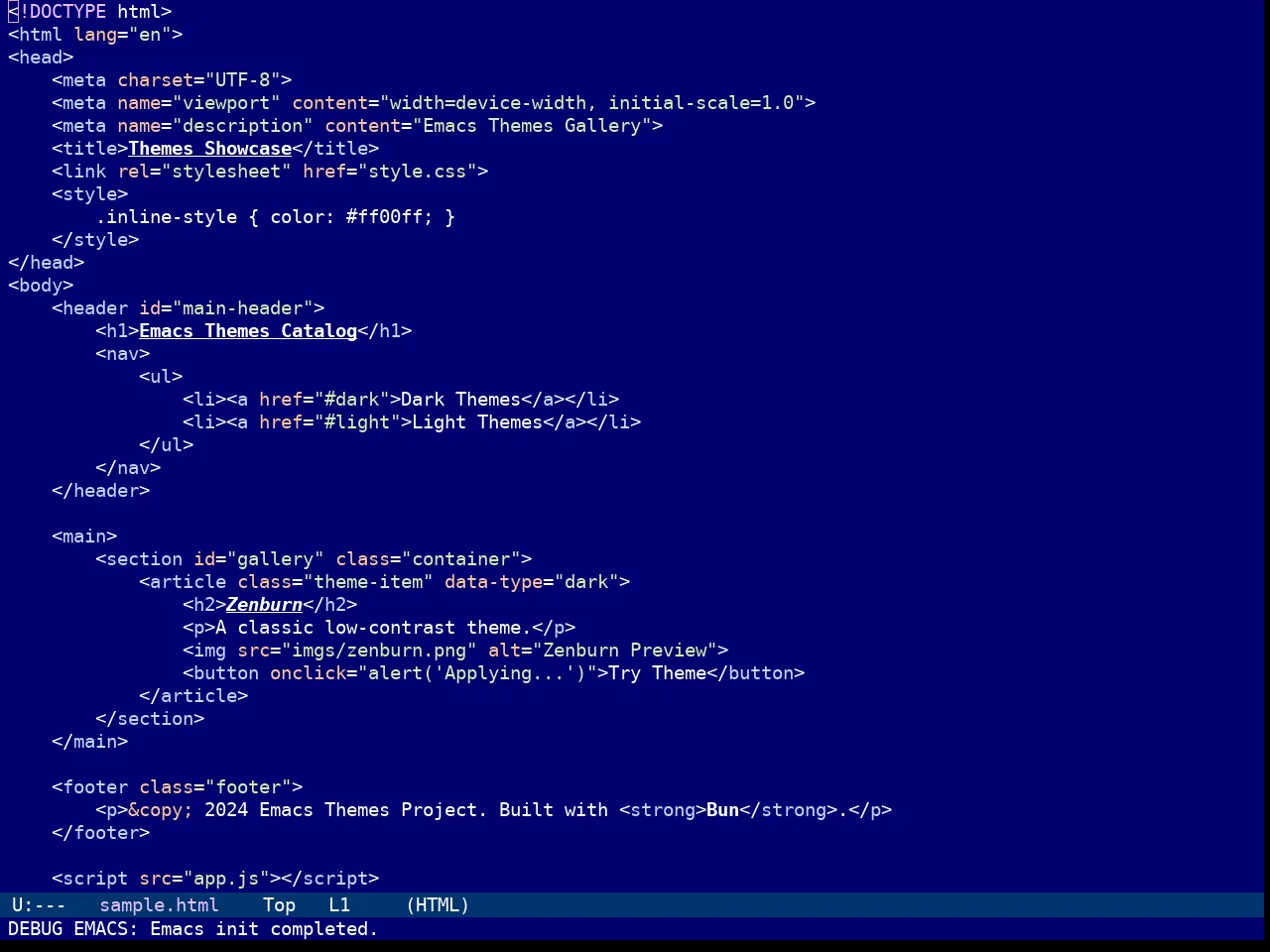 Tomorrow Night Deepblue Theme in html-mode