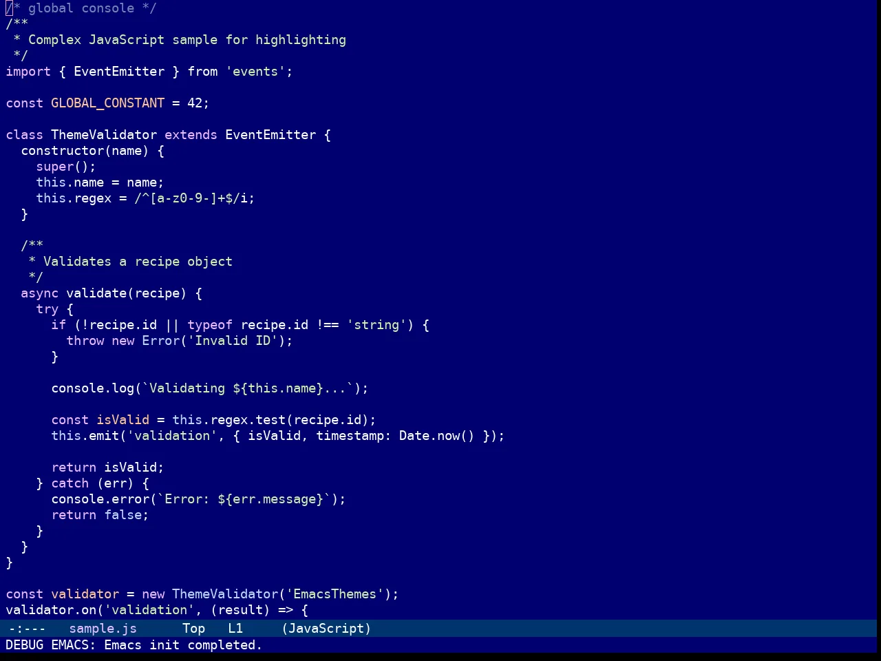 Tomorrow Night Deepblue Theme in javascript-mode