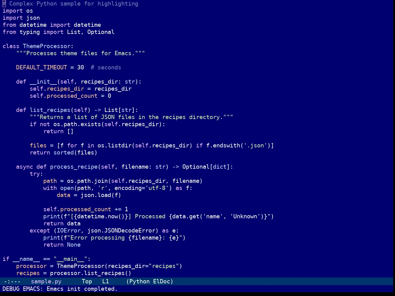 Tomorrow Night Deepblue Theme in python-mode