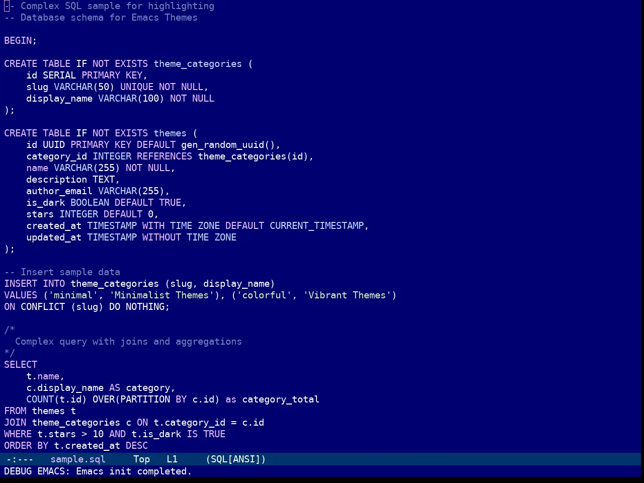 Tomorrow Night Deepblue Theme in sql-mode