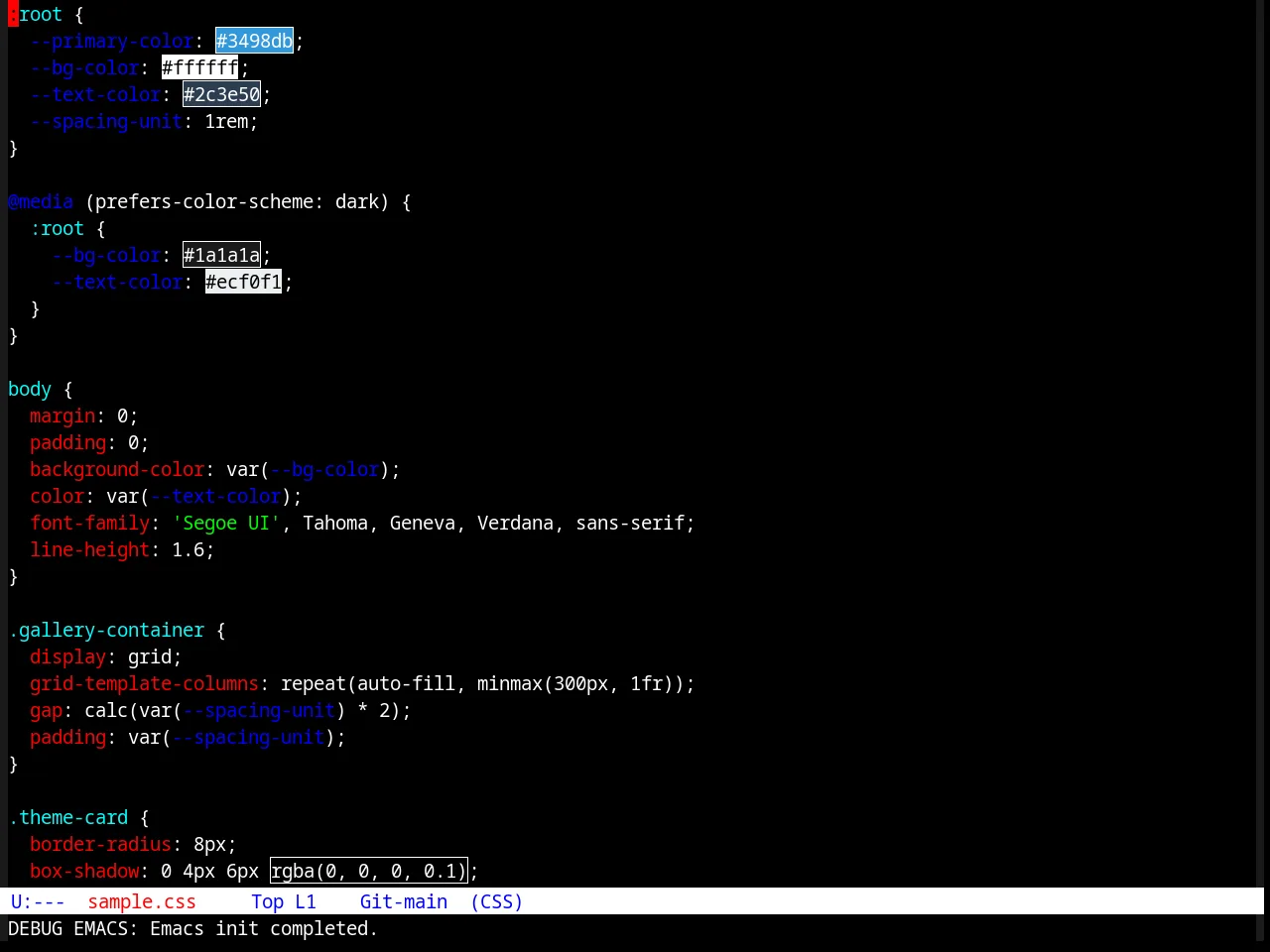 TTY Dark Theme in css-mode