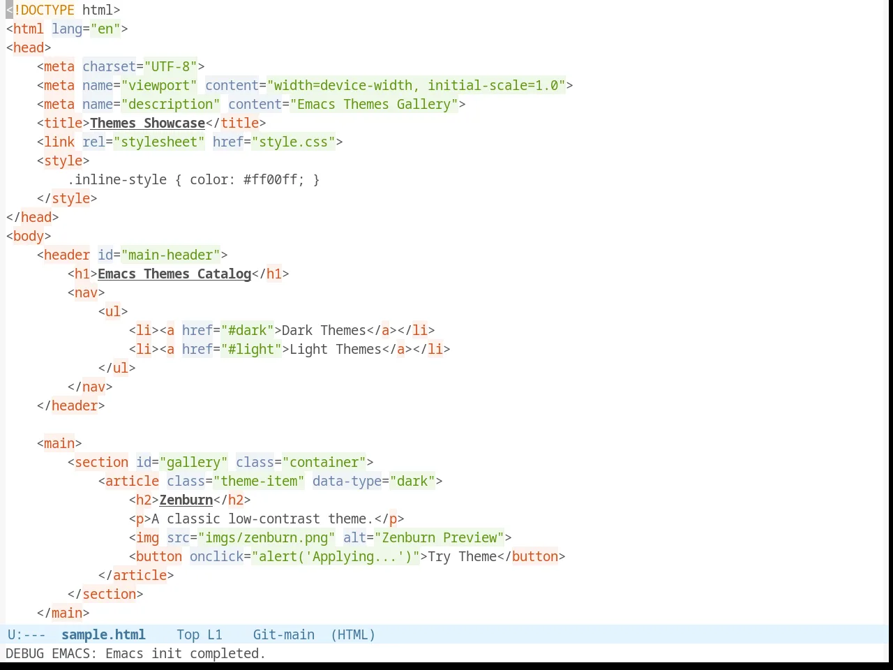 Twilight Bright Theme in html-mode