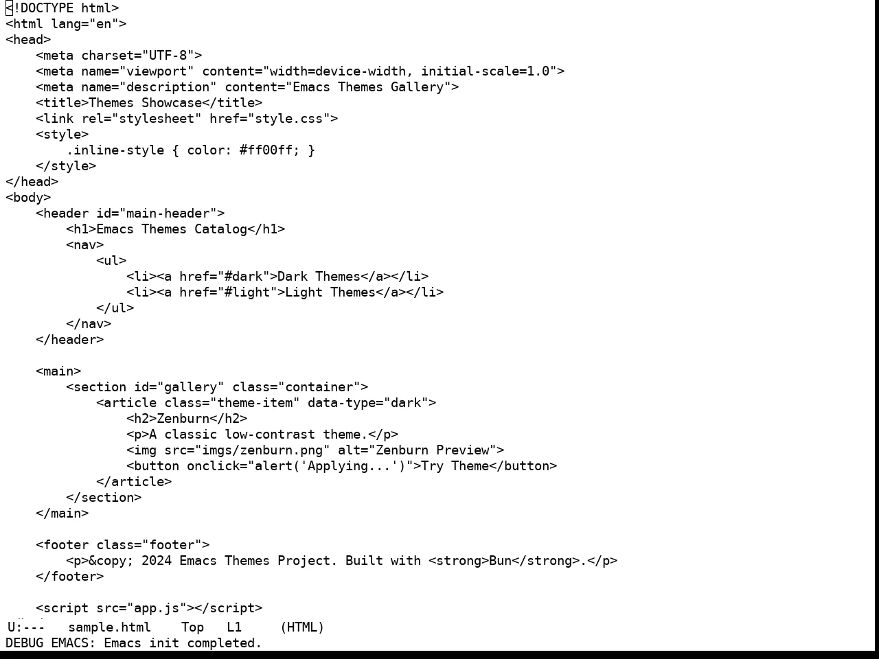 Unspecified Theme in html-mode