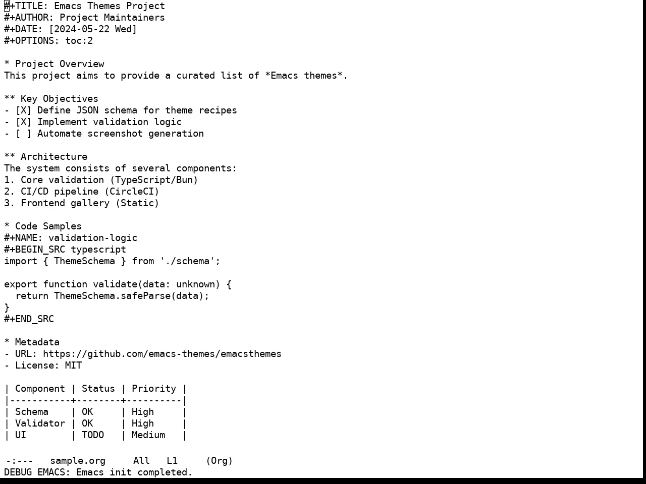 Unspecified Theme in org-mode
