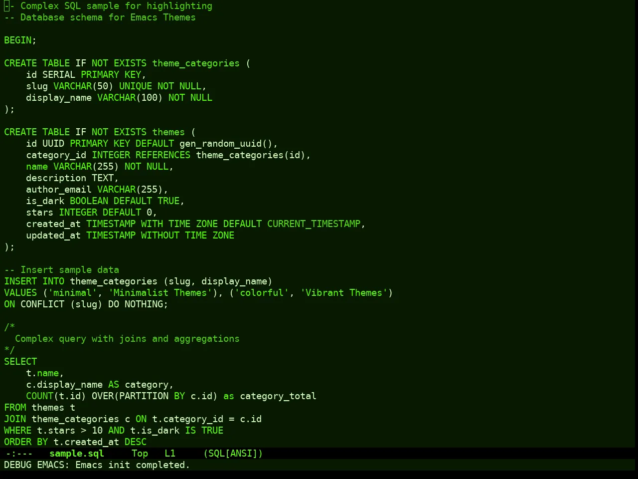 Vegetative Theme in sql-mode