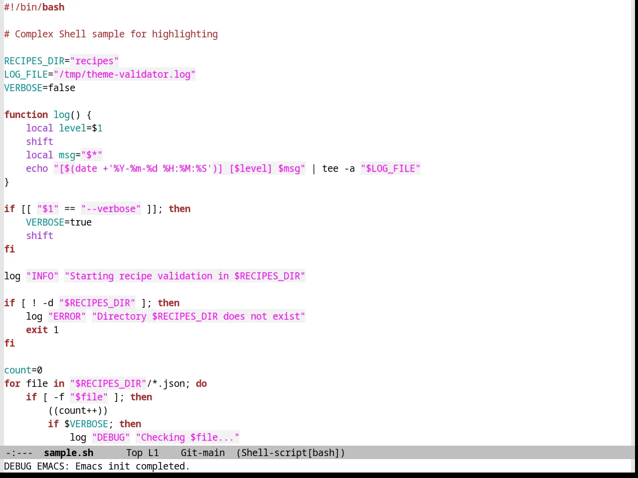 Vim Colors Theme in sh-mode