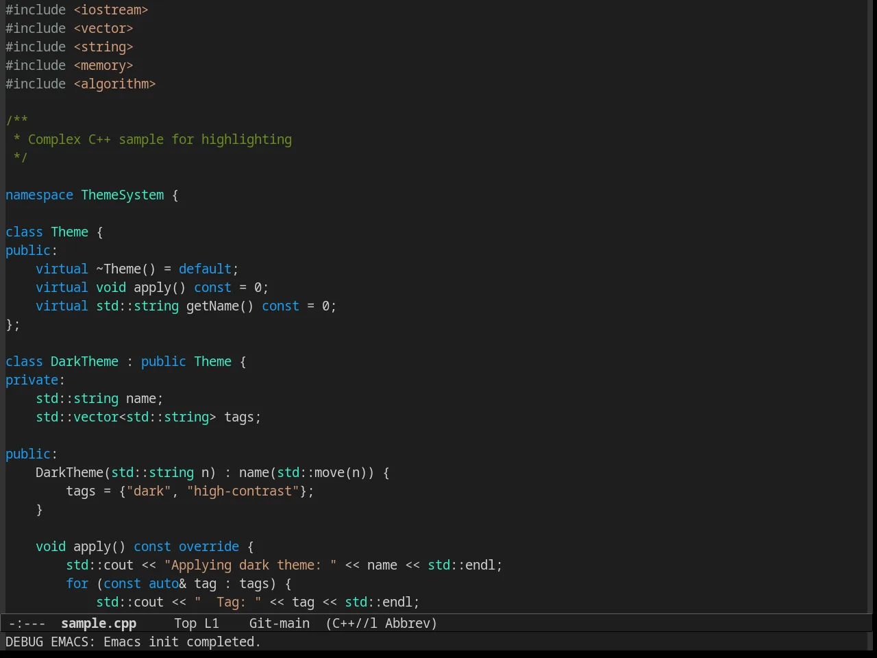 VS Dark Theme in c++-mode