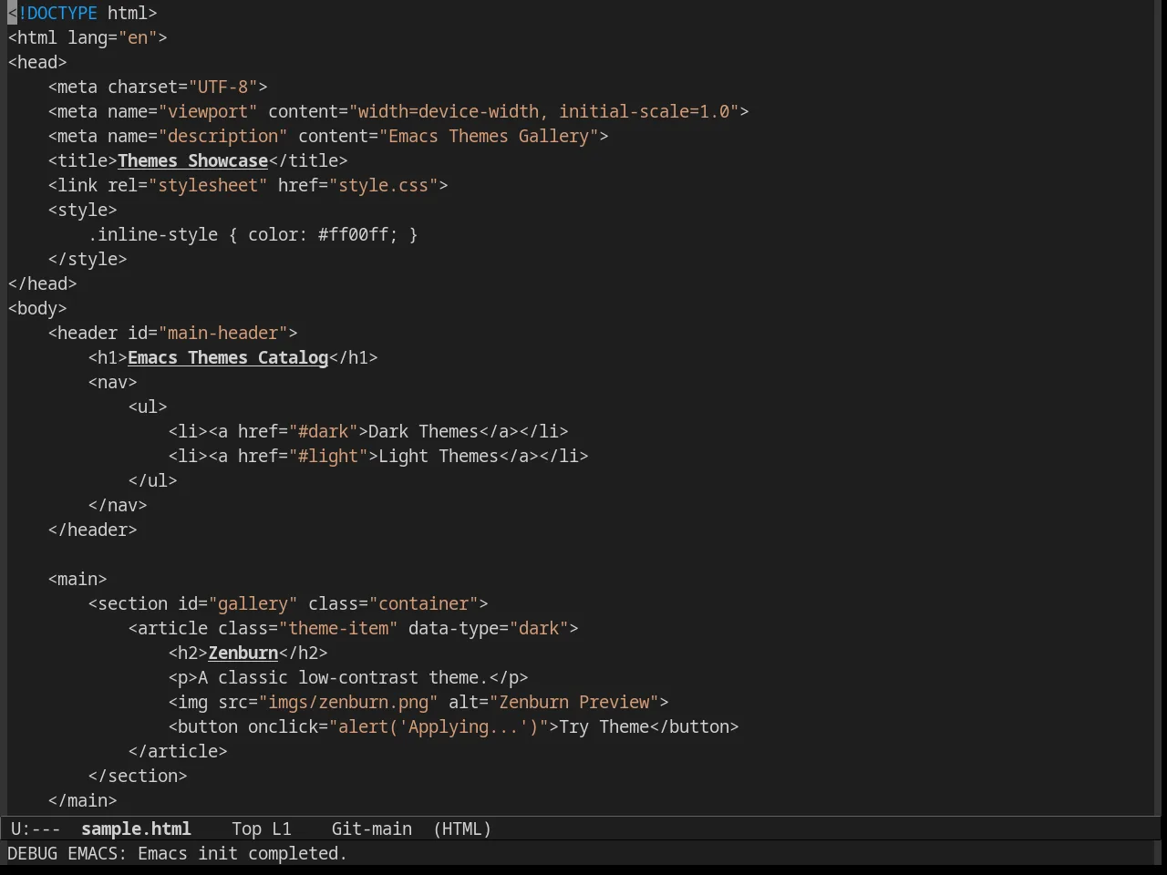 VS Dark Theme in html-mode