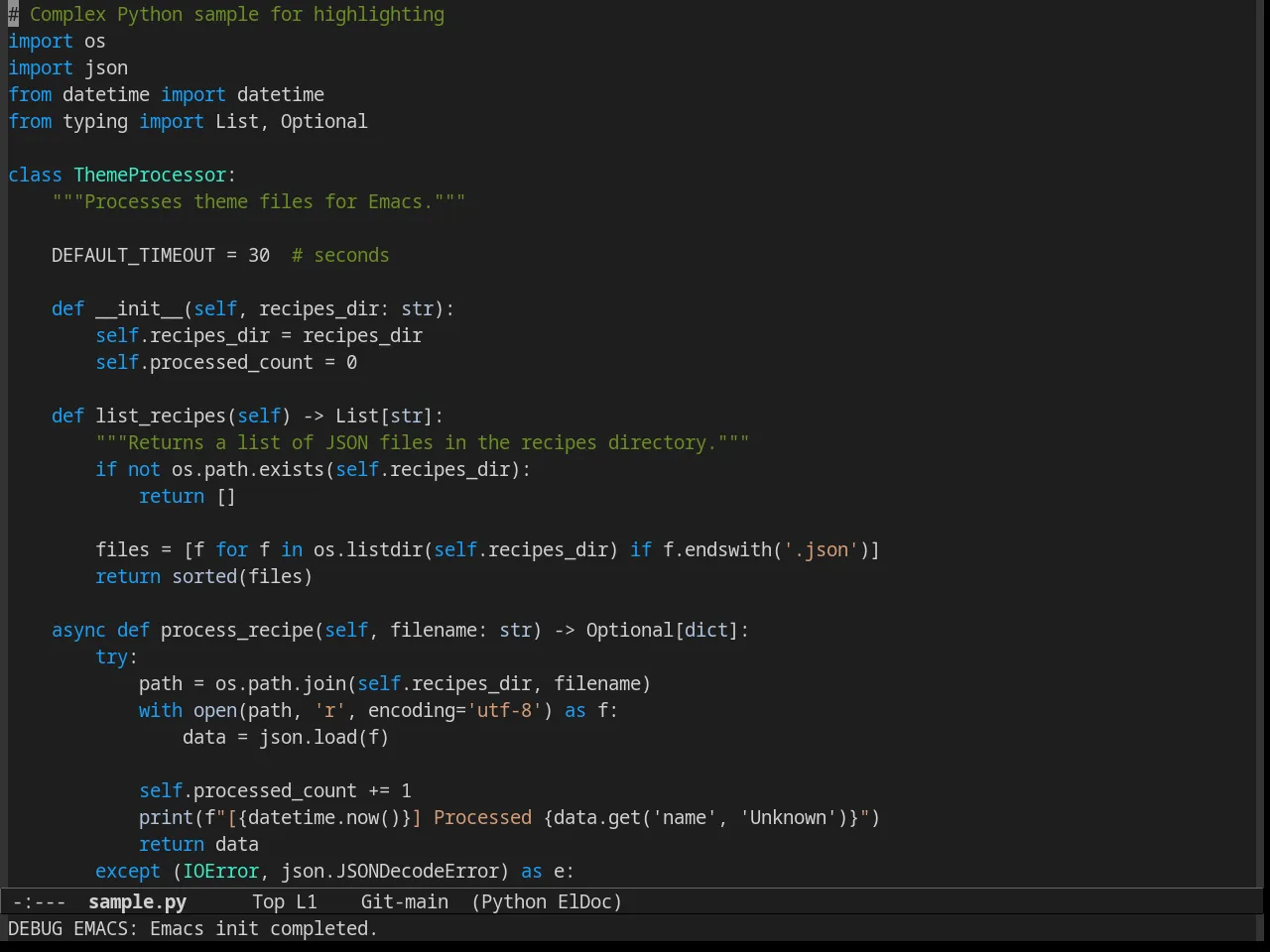 VS Dark Theme in python-mode