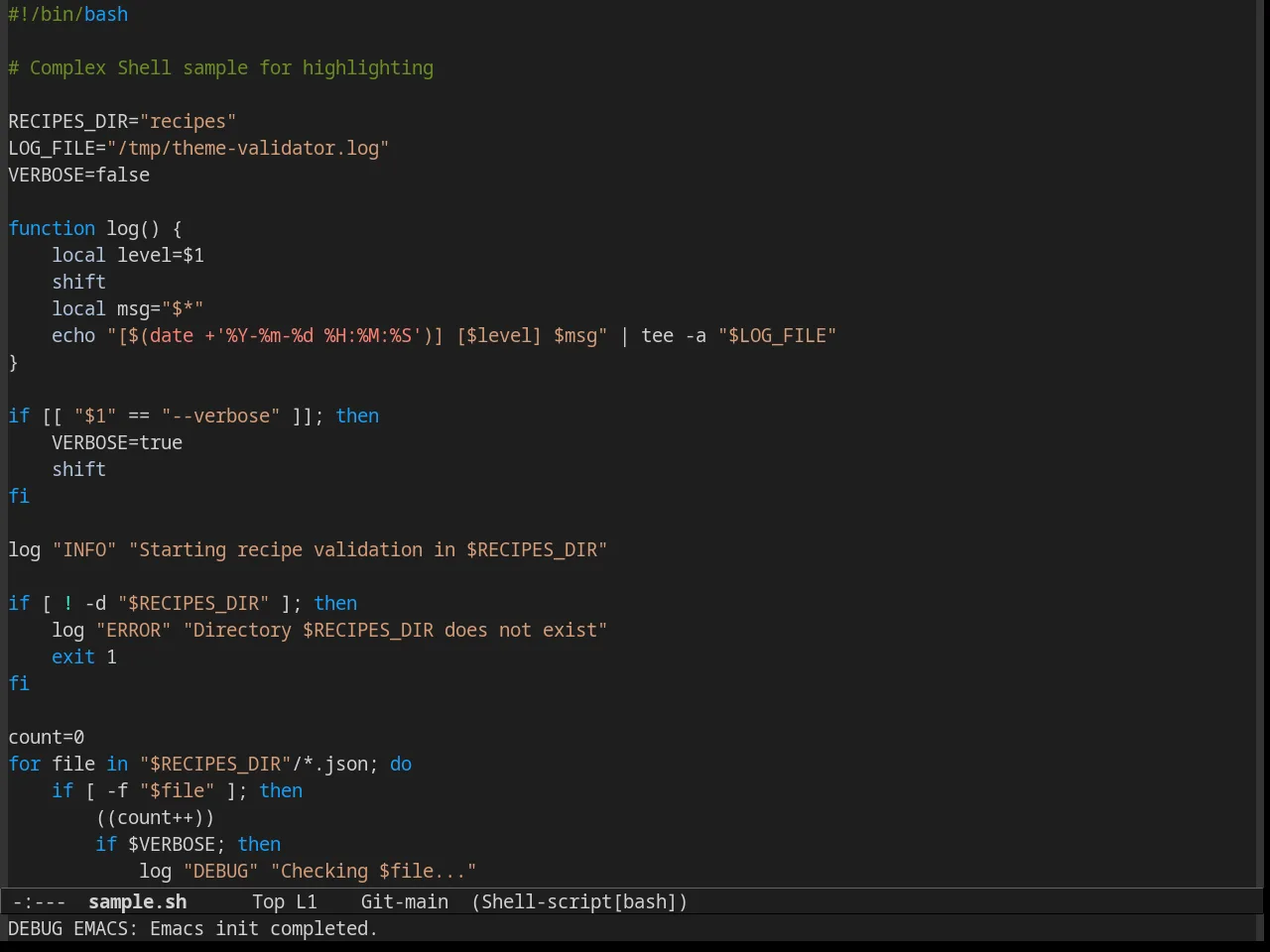 VS Dark Theme in sh-mode
