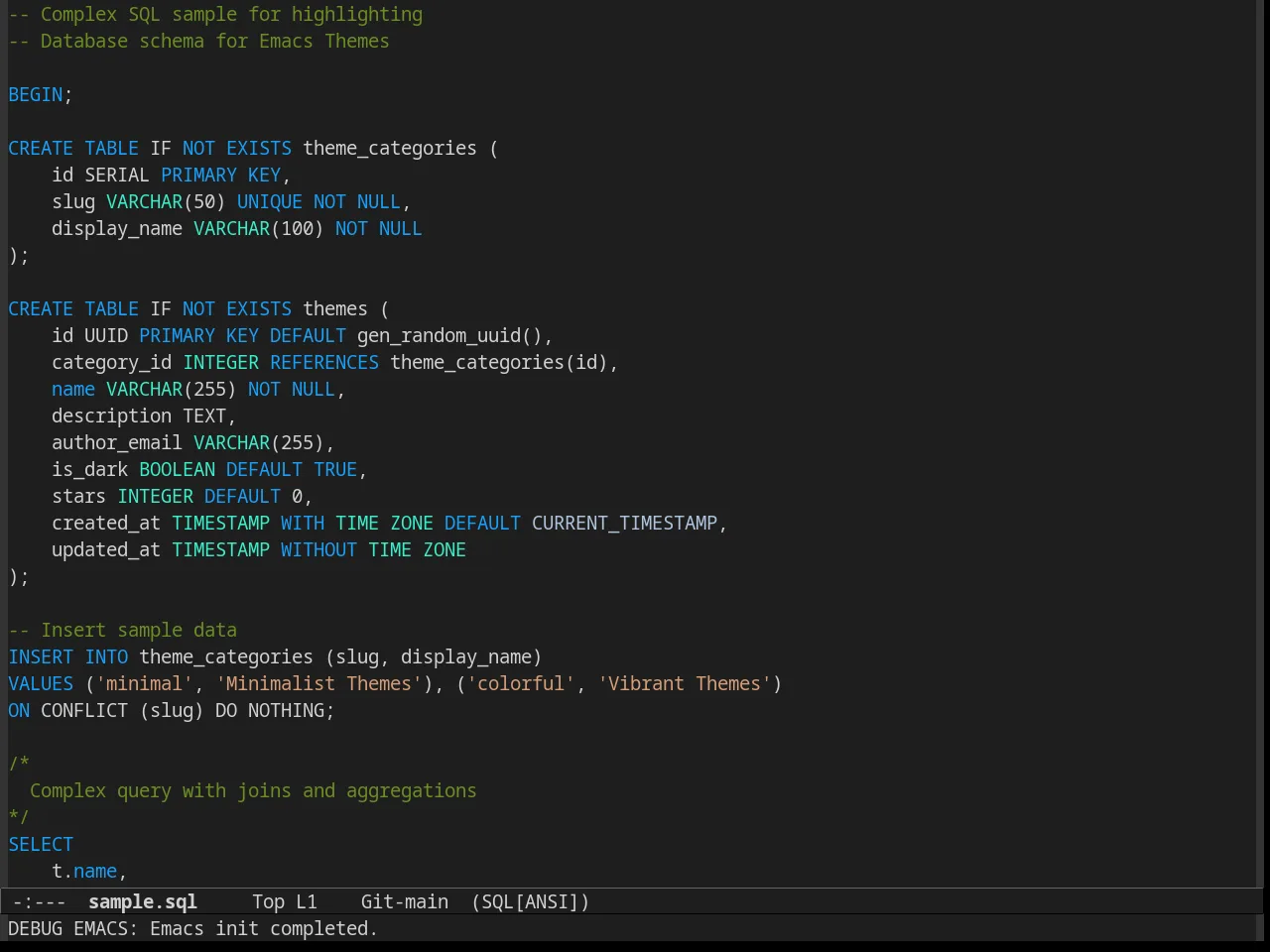 VS Dark Theme in sql-mode
