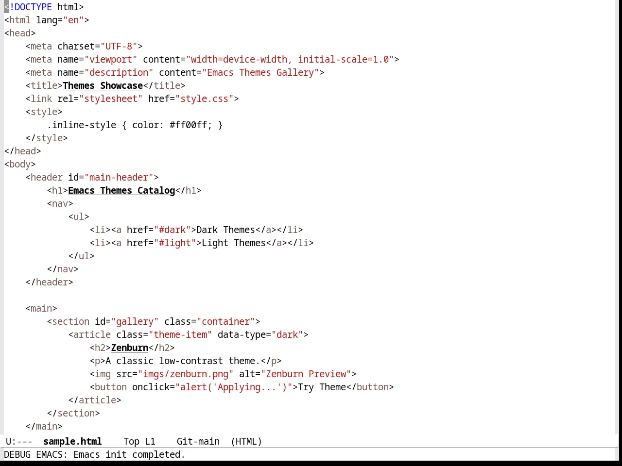 VS Light Theme in html-mode