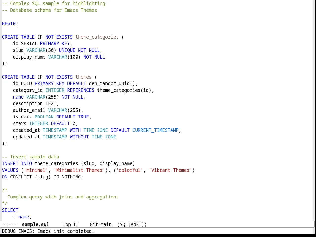 VS Light Theme in sql-mode