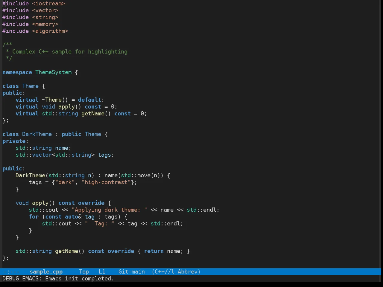 Vscdark Theme in c++-mode