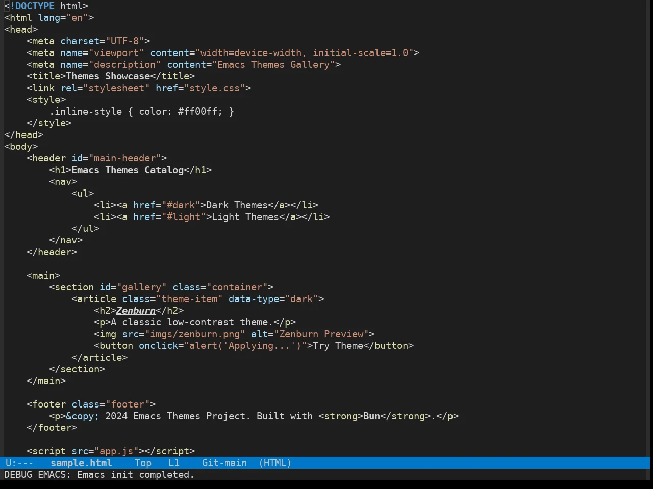 Vscdark Theme in html-mode