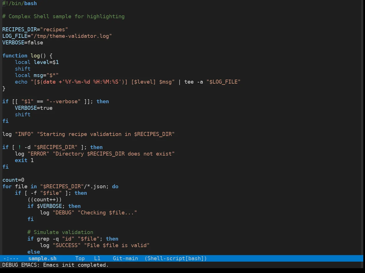 Vscdark Theme in sh-mode