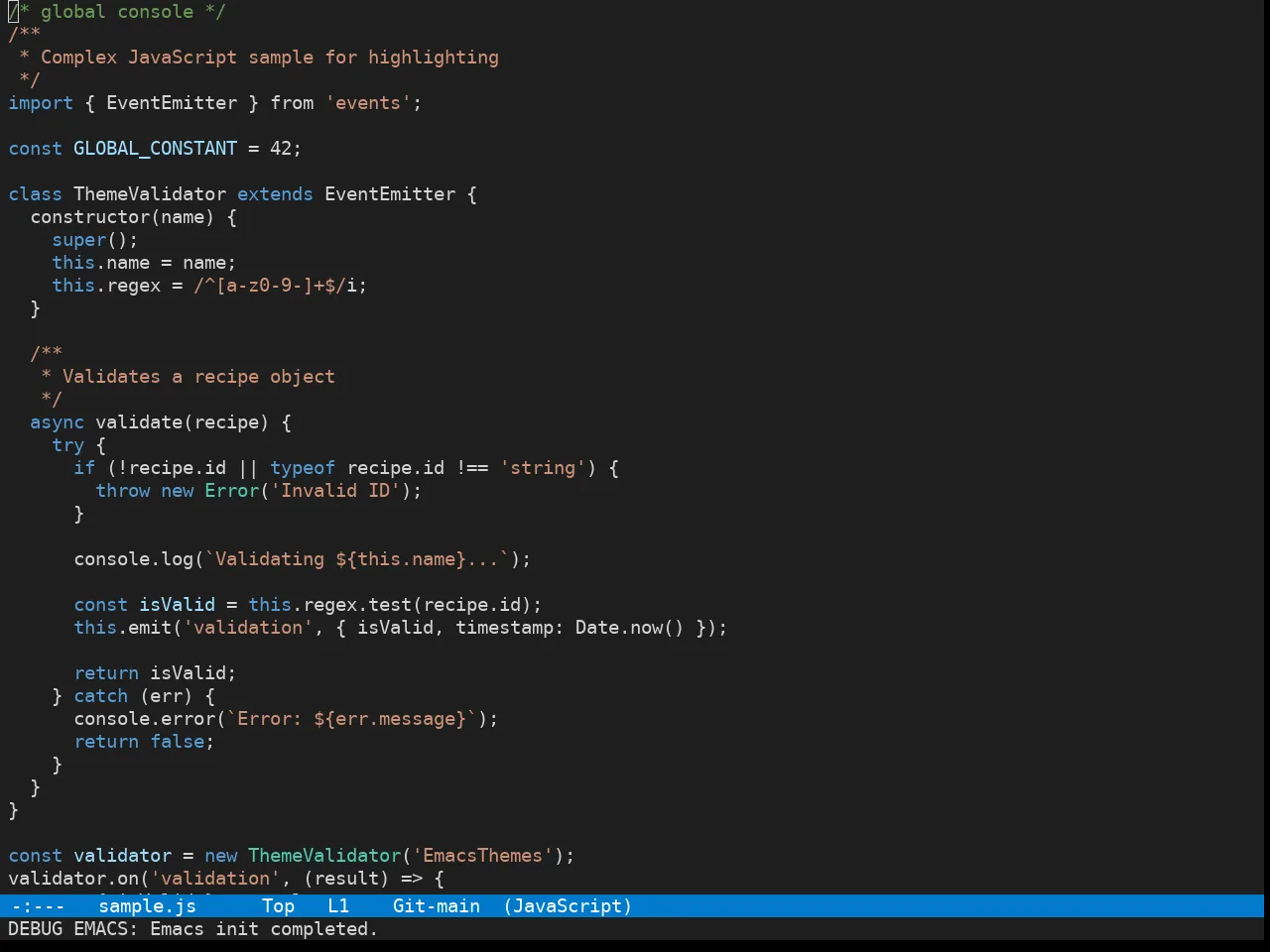 Vscode Dark Plus Theme in javascript-mode