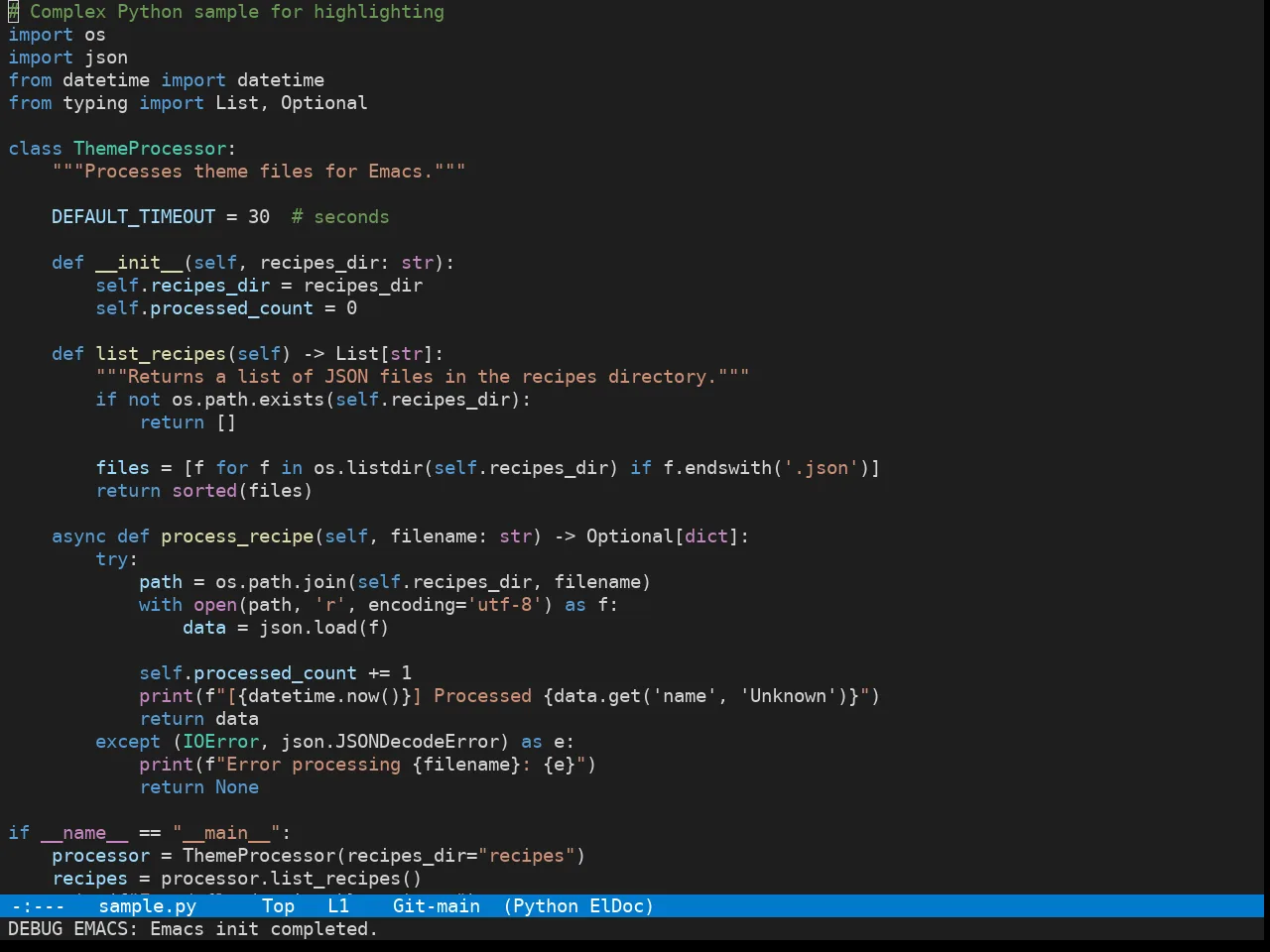 Vscode Dark Plus Theme in python-mode